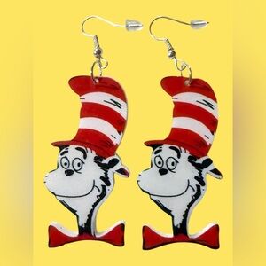 Dr Seuss The Cat in the Hat acrylic earrings dangling Pierced teacher gift new
